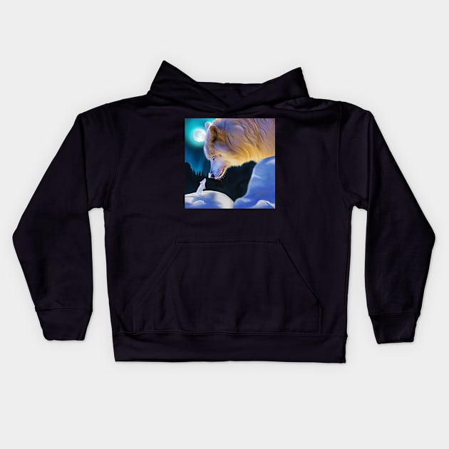 Strangers In The Night Beautiful White Fox And Mouse Kids Hoodie by egcreations